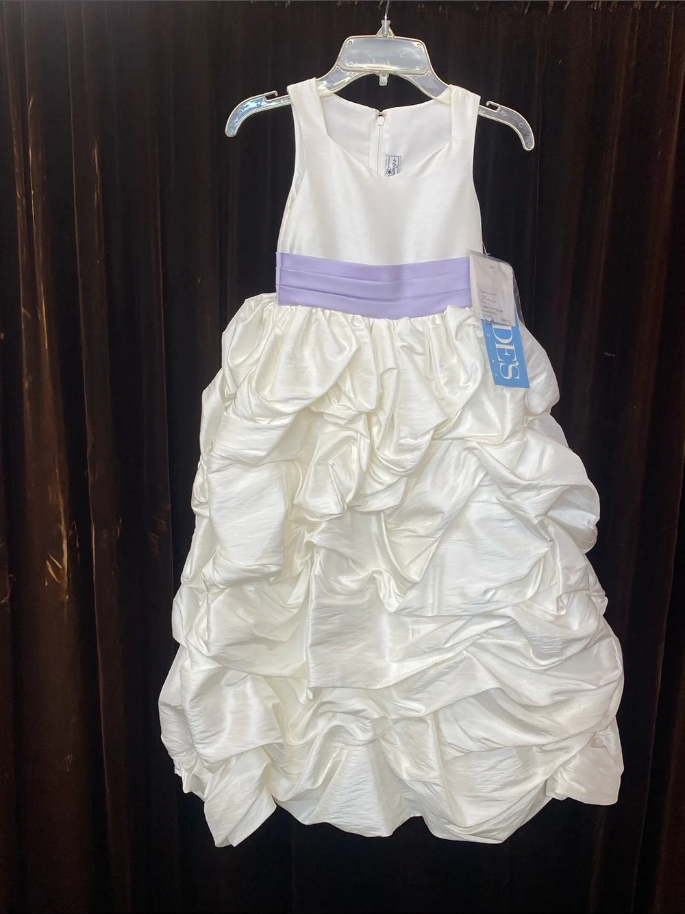 Ivory Ruffled Flower Girl Dress with Lavender Sash